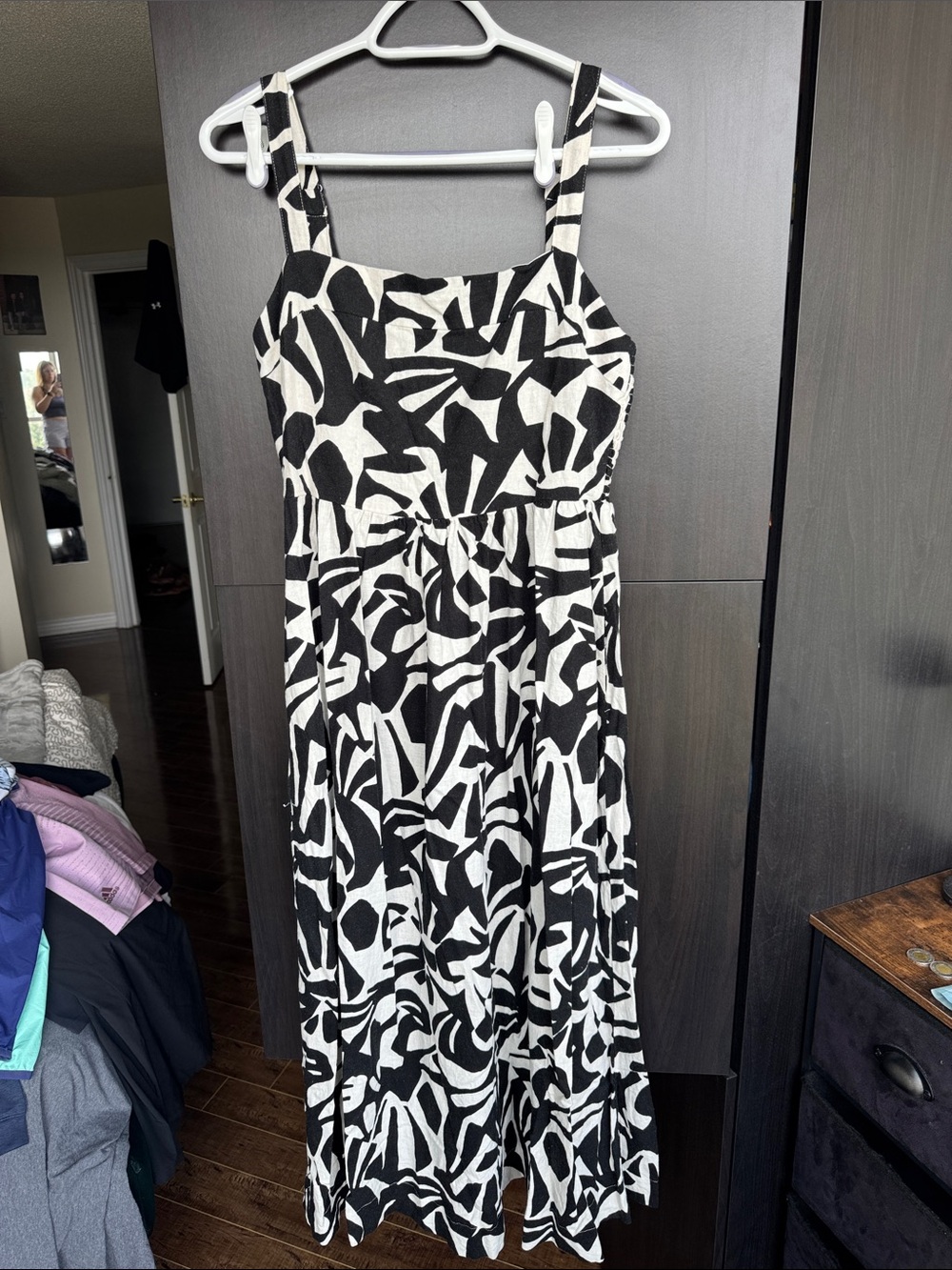 Dalia Black and White Abstract Print Maxi Dress